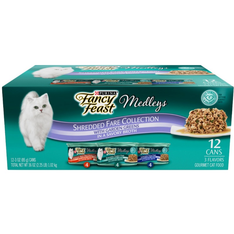 Purina Fancy Feast - All Breeds, Adult Cat Medleys Shredded Fare Variety Pack Canned Cat Food