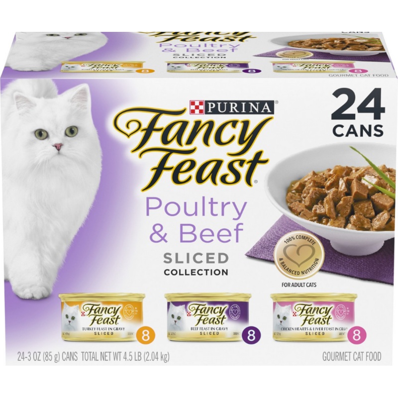 Purina Fancy Feast - All Breeds, Adult Cat Sliced Poultry and Beef Feast, Variety Pack Canned Cat Food