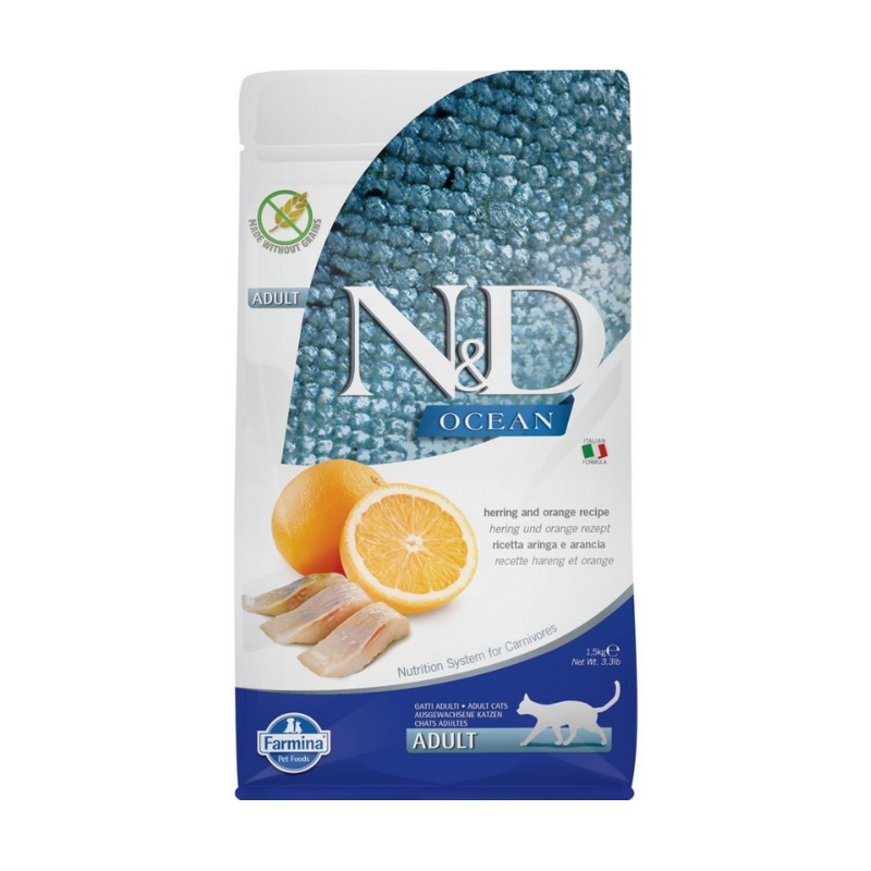 Farmina N&D Ocean - All Breeds, Adult Cat Herring & Orange Recipe Dry Cat Food