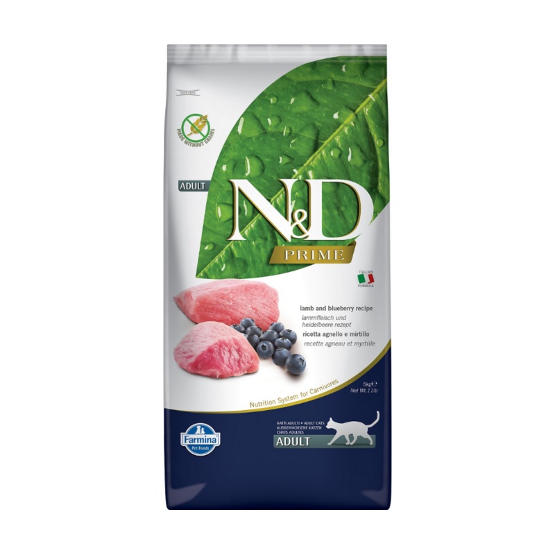 Farmina N&D Prime - All Breeds, Adult Cat Grain Free Lamb and Blueberry Recipe Dry Cat Food