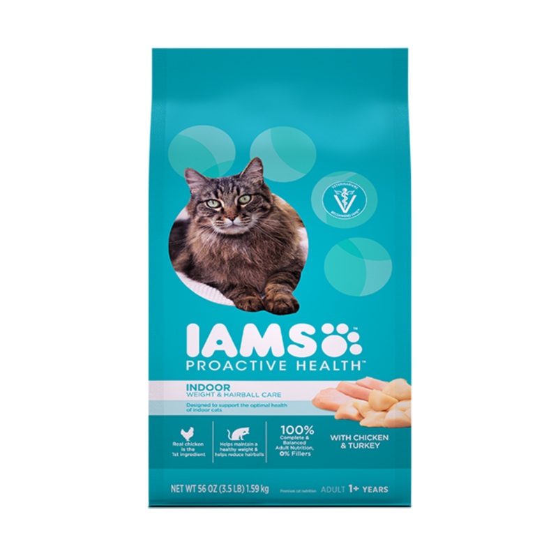 Iams Proactive Health - Indoor Breeds, Adult Cat, Weight and Hairball Control Chicken and Turkey Recipe Dry Cat Food