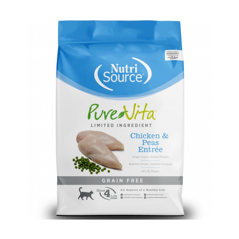 NutriSource Pure Vita - All Cat Breeds, All Life Stages Grain Free Chicken & Peas Entre Recipe Dry Cat Food
