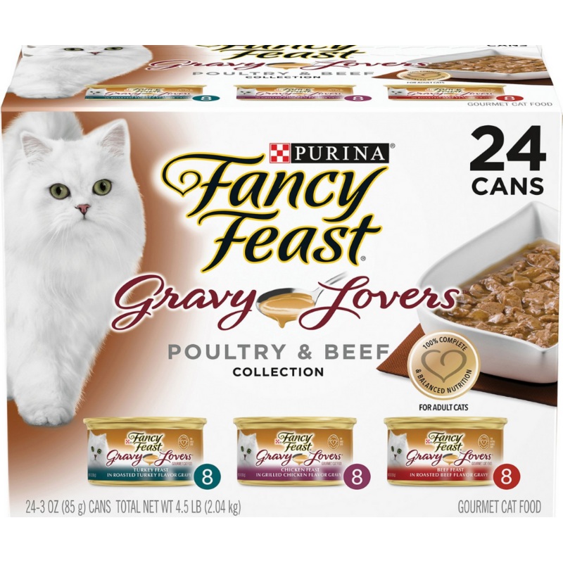 Purina Fancy Feast, Gravy Lovers - All Breeds, Adult Cat Poultry & Beef Variety Pack Canned Cat Food