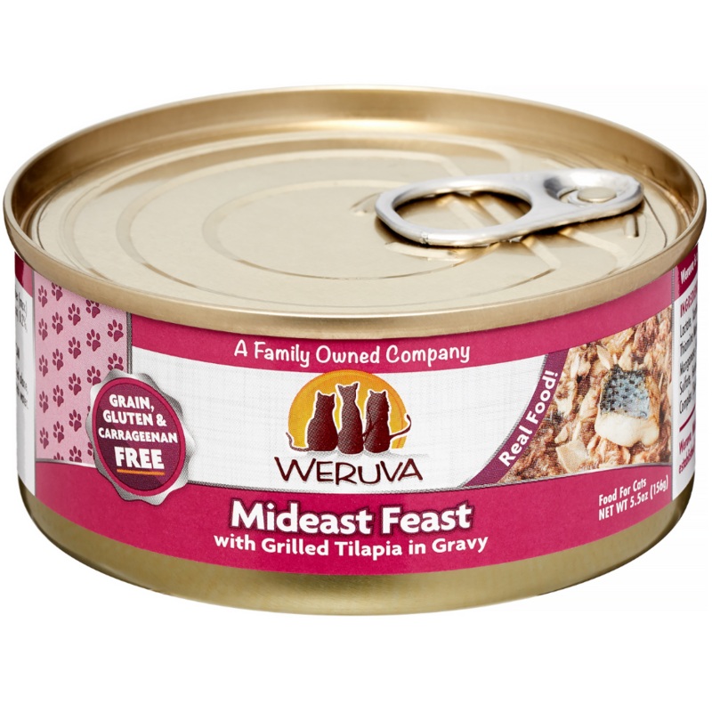 Weruva - All Breeds, Adult Cat Mideast Feast, Grain Free Grilled Tilapia in Gravy Recipe Canned Cat Food