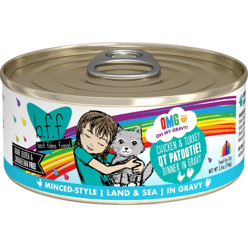 Weruva BFF, OMG QT Patootie! - All Breeds, Adult Cat Grain-Free Chicken & Turkey Dinner in Gravy Canned Cat Food
