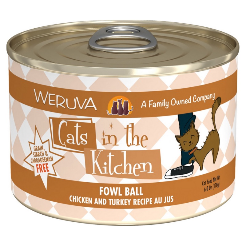 Weruva, Cats in the Kitchen - All Breeds, Adult Cat Fowl Ball, Grain-Free Chicken & Turkey Recipe Au Jus Canned Cat Food