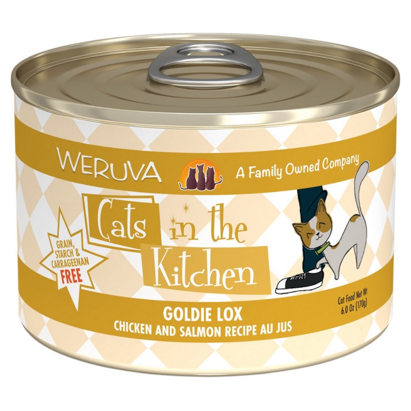 Weruva, Cats in the Kitchen - All Breeds, Adult Cat Goldie Lox, Grain-Free Chicken & Salmon Recipe Au Jus Canned Cat Food