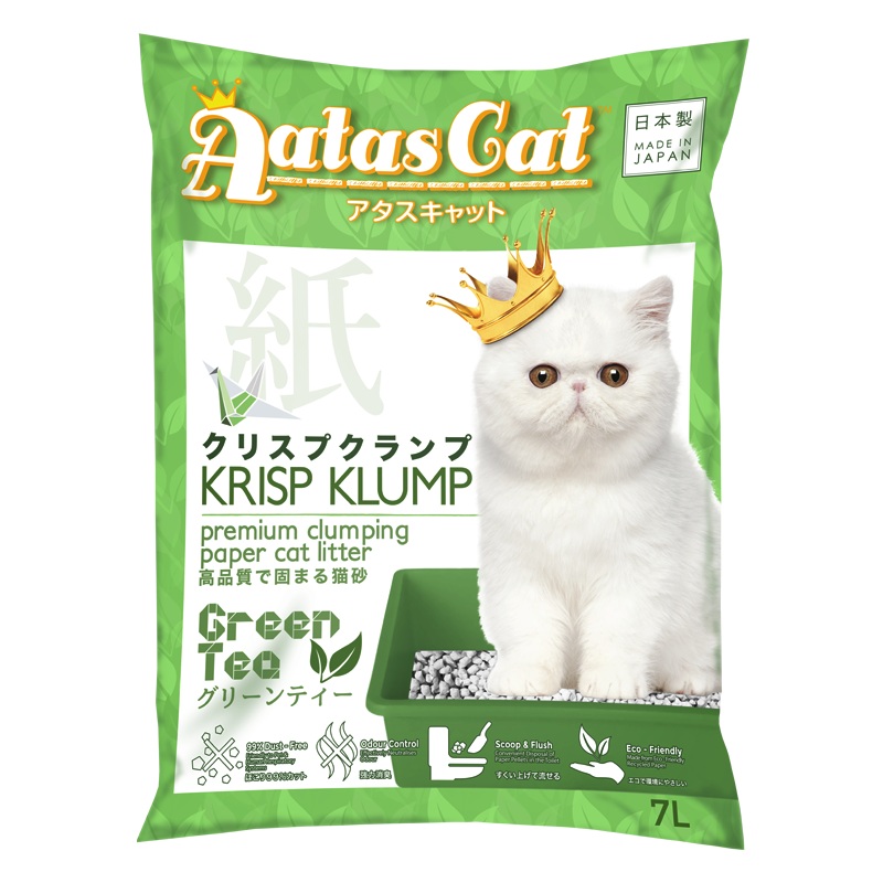 Aatas Cat Premium Clumping Paper Cat Litter - Krisp Klump Green Tea 7L