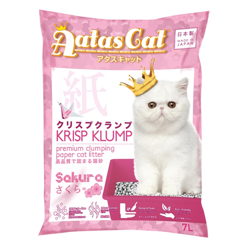 Aatas Cat Premium Clumping Paper Cat Litter - Krisp Klump Sakura 7L
