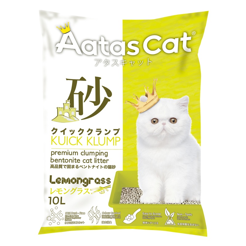 Aatas Cat Premium Clumping Bentonite Cat Litter - Kuick Klump Lemongrass 10L
