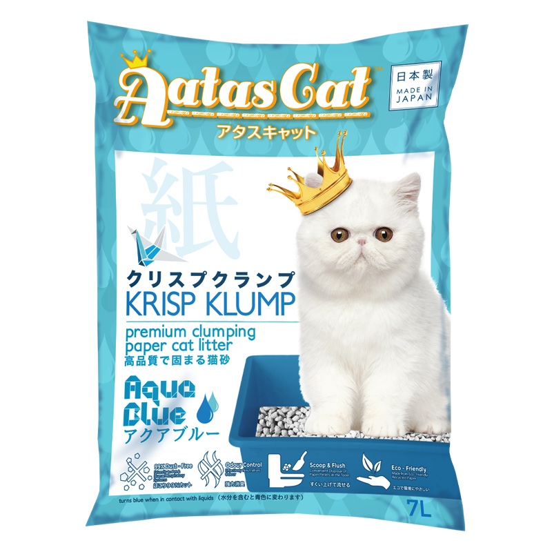 Aatas Cat Premium Clumping Paper Cat Litter - Krisp Klump Aqua Blue 7L