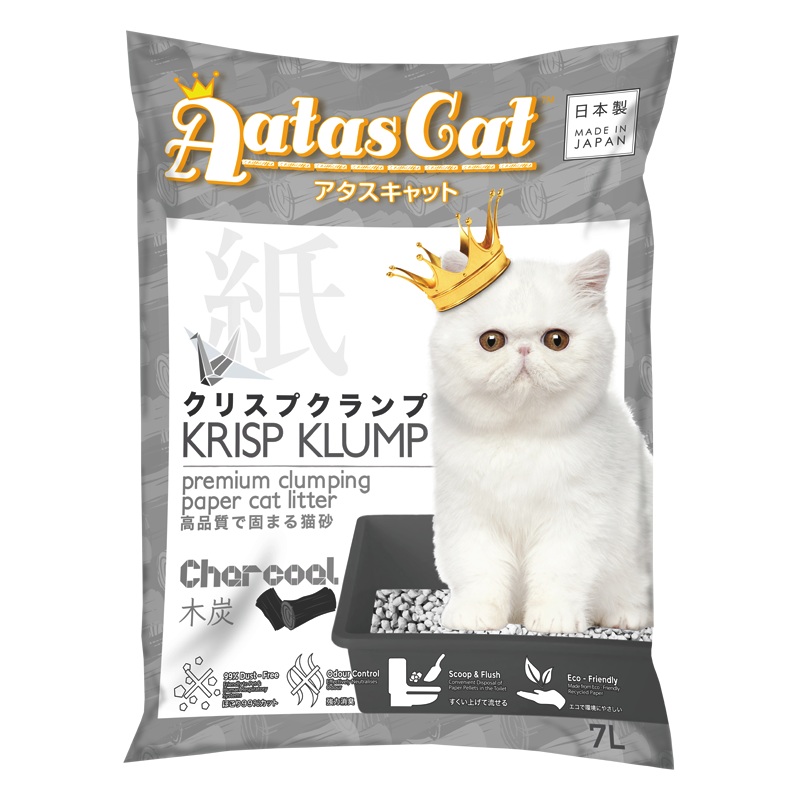 Aatas Cat Premium Clumping Paper Cat Litter - Krisp Klump Charcoal 7L
