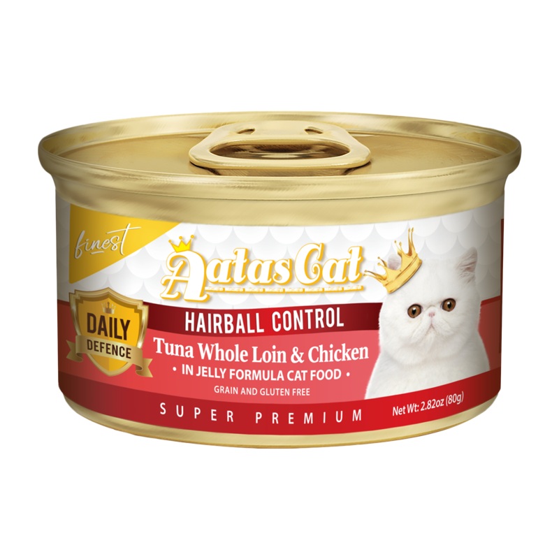 Aatas Cat Finest Daily Defence Hairball Control - Tuna Whole Loin & Chicken in Jelly Formula 80g