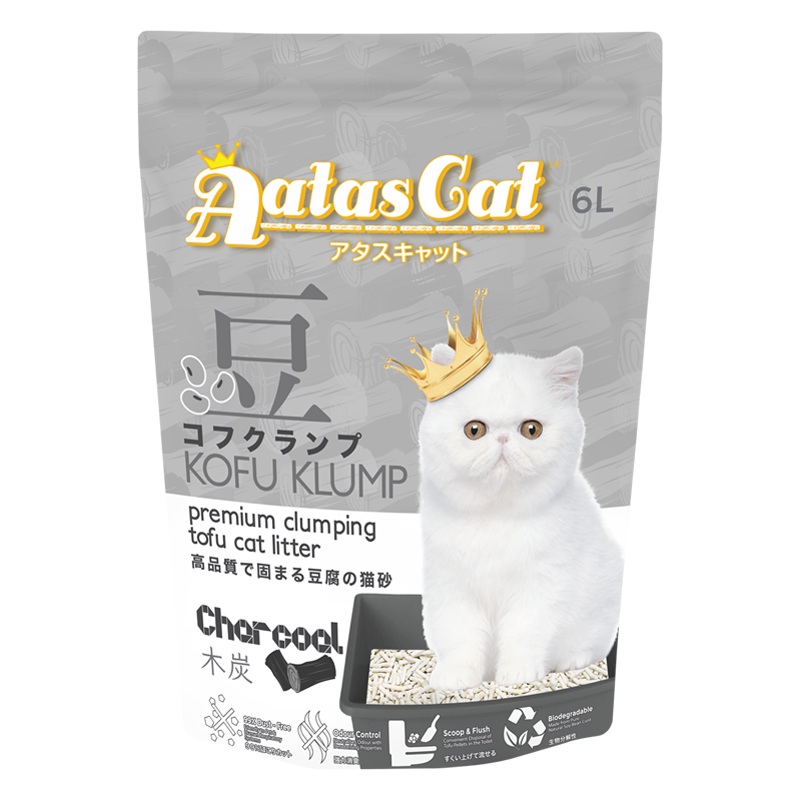 Aatas Cat Premium Clumping Tofu Cat Litter - Kofu Klump Charcoal 6L