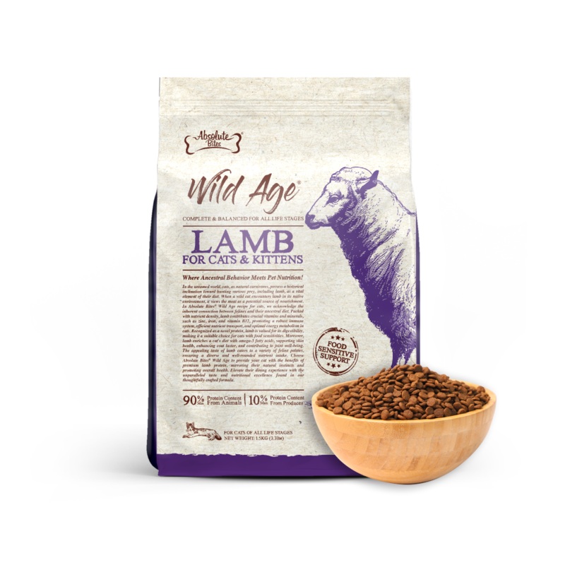 Absolute Bites Wild Age Cat Lamb Complete & Balanced For All Life Stages 3.3lbs