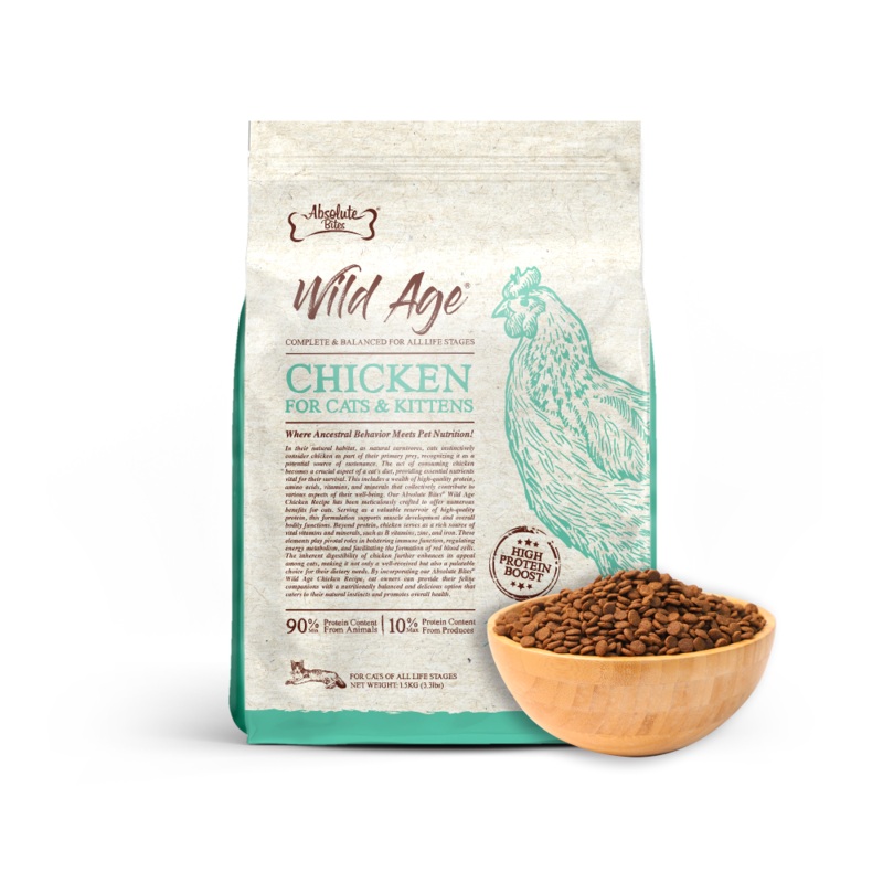 Absolute Bites Wild Age Cat Chicken Complete & Balanced For All Life Stages 3.3lbs