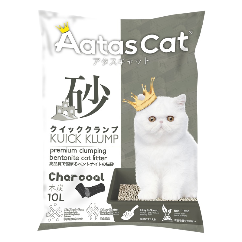 Aatas Cat Premium Clumping Bentonite Cat Litter - Kuick Klump Charcoal 10L